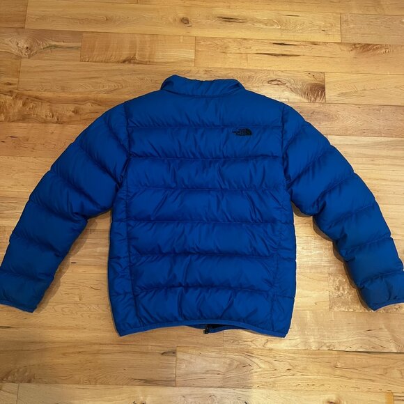 The North Face Boys Blue 550 Fill Goose Down Zip Up Jacket Coat Puffer LG 14/16 - Picture 2 of 8